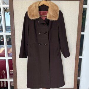 Vintage Double Breasted Wool Coat with Mink Collar